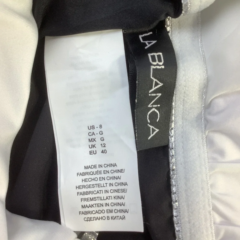 La Blanca Womens One Shoulder Tummy Control Swimsuit Black White Size 8 NWT‎